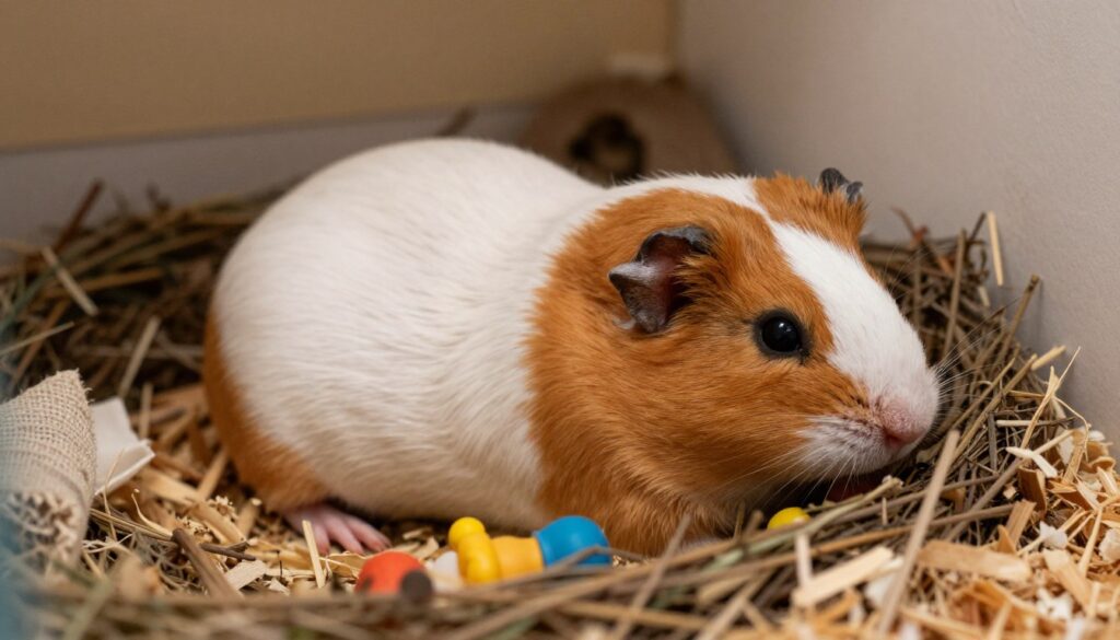 A pregnant Syrian hamster resting comfortably in its cozy nest, surrounded by soft bedding and natural materials like wood shavings. The foreground features the hamster, showcasing its round belly and gently closed eyes, conveying a sense of tranquility and nurturing. In the middle, delicate details of the nest include small toys and bits of fabric, emphasizing a safe environment for the upcoming litter. The background fades softly into a warm, inviting scene of a small habitat with muted natural colors and subtle textures, illuminated by soft, diffused lighting that enhances the peaceful atmosphere. The angle captures the hamster's affectionate demeanor, inviting viewers to feel a connection to the life cycle being represented. A pregnant Syrian hamster resting comfortably in its cozy nest, surrounded by soft bedding and natural materials like wood shavings. The foreground features the hamster, showcasing its round belly and gently closed eyes, conveying a sense of tranquility and nurturing. In the middle, delicate details of the nest include small toys and bits of fabric, emphasizing a safe environment for the upcoming litter. The background fades softly into a warm, inviting scene of a small habitat with muted natural colors and subtle textures, illuminated by soft, diffused lighting that enhances the peaceful atmosphere. The angle captures the hamster's affectionate demeanor, inviting viewers to feel a connection to the life cycle being represented.